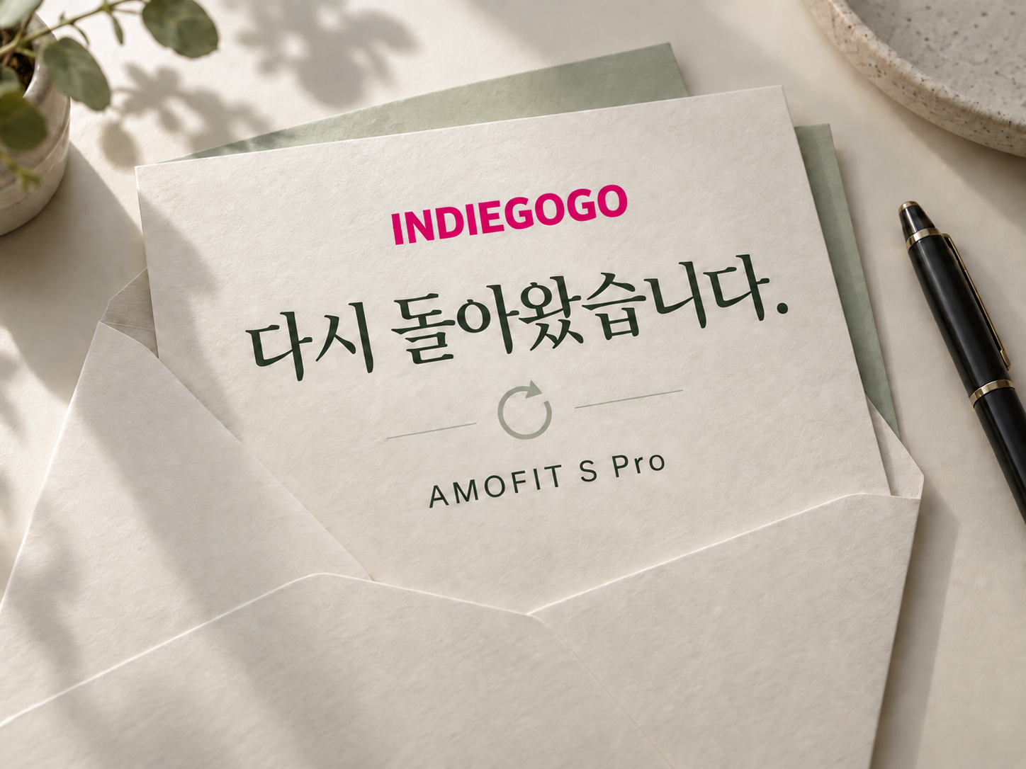 AMOFIT S Pro의 인디고고 귀환을 알리는 초대장