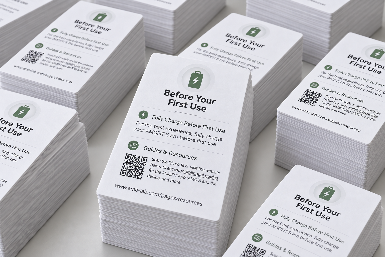 Bundles of AMOFIT S Pro first-use cards